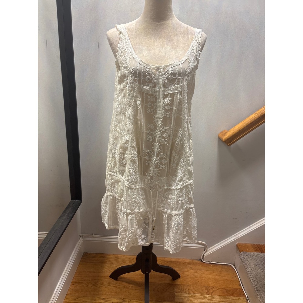 Melissa Odabash Shades Sleeveless Lace Dress Womens M White Boho Tiered Ruffle